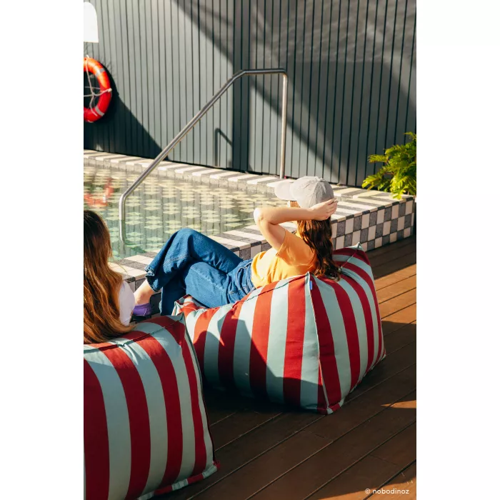 Fotoliu beanbag pentru exterior - LENNY - TOFFEE BLUE STRIPES - Nobodinoz