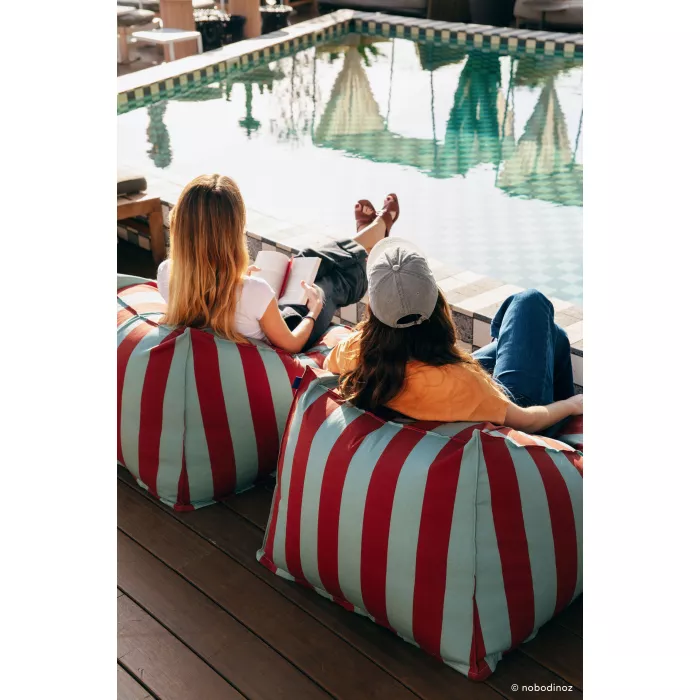 Fotoliu beanbag pentru exterior - LENNY - TOFFEE BLUE STRIPES - Nobodinoz