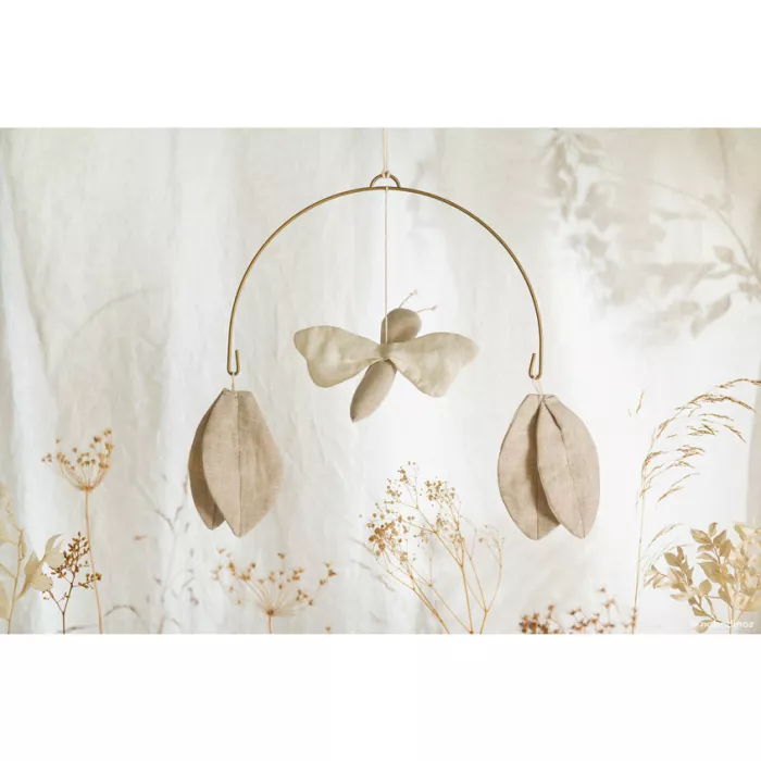 Ornament din in ecologic si metal - Libelula - Off White - Nobodinoz