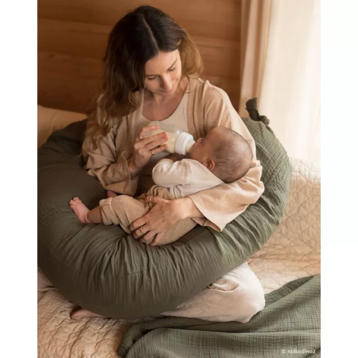 Perna de maternitate cu husa din muselina de bumbac organic - WABI SABI - Vetiver - NOBODINOZ