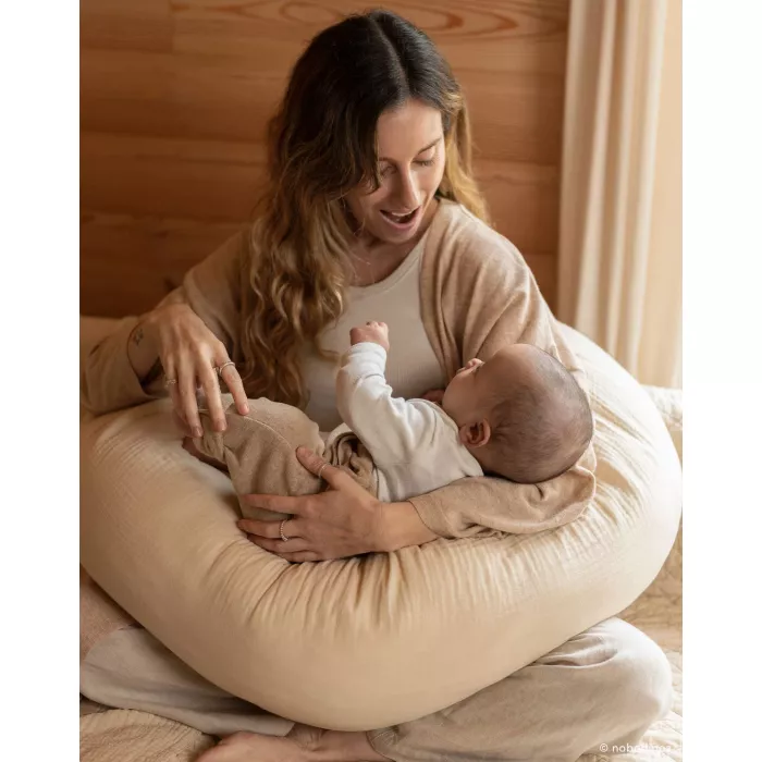 Perna de maternitate cu husa din muselina de bumbac organic - WABI SABI - POWDER PINK - NOBODINOZ