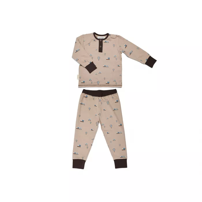 Pijama din bumbac organic pentru copii - Sara - Train - Nuuroo