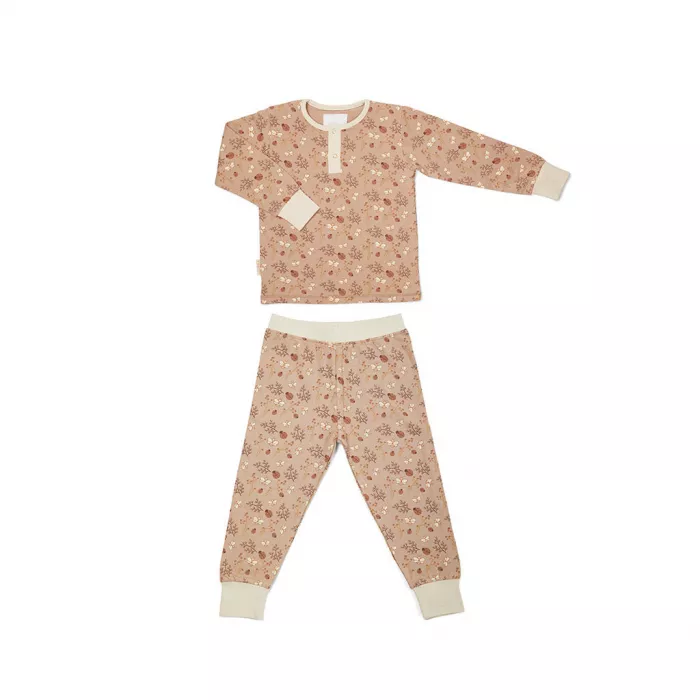 Pijama din bumbac organic pentru copii - Sara - Sand - Flower bee - Nuuroo