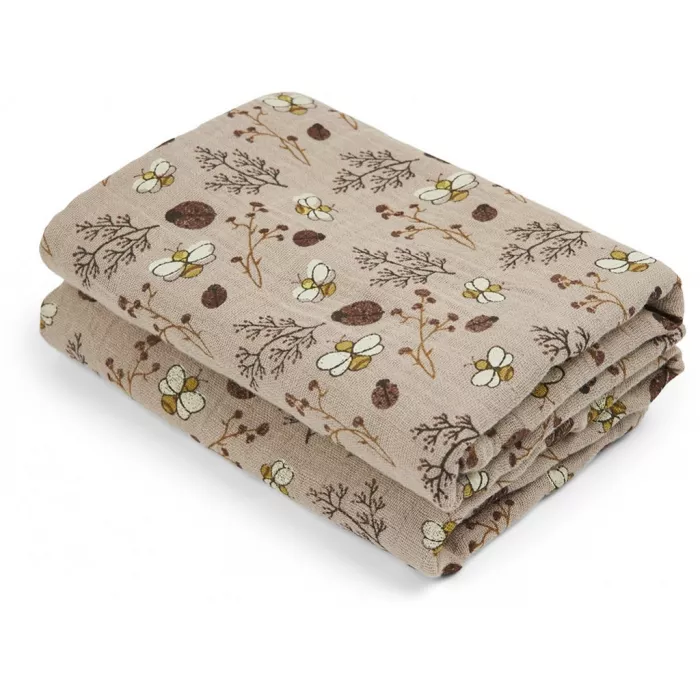 Muselina din bumbac organic Bao - set 2 bucati - Sand - Flower bee - Nuuroo