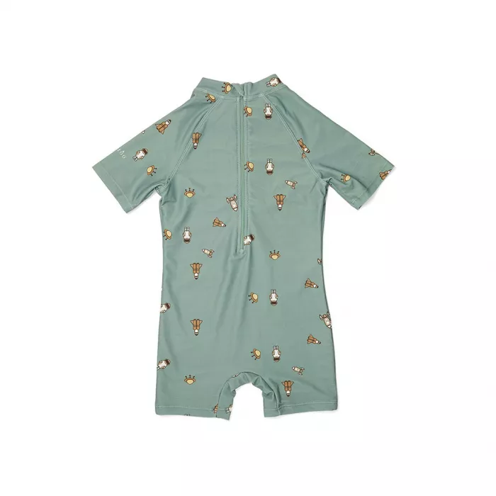 Costum de baie intreg cu maneci scurte -  Kali - Light Green - Space - Nuuroo