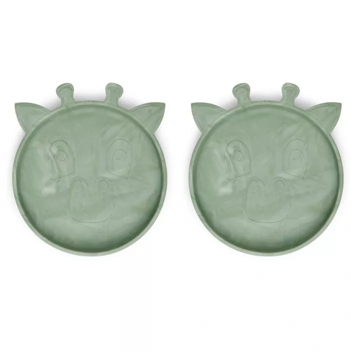 Set 2 farfurii din silicon Akila - Giraffe - Light Green Mix - Nuuroo