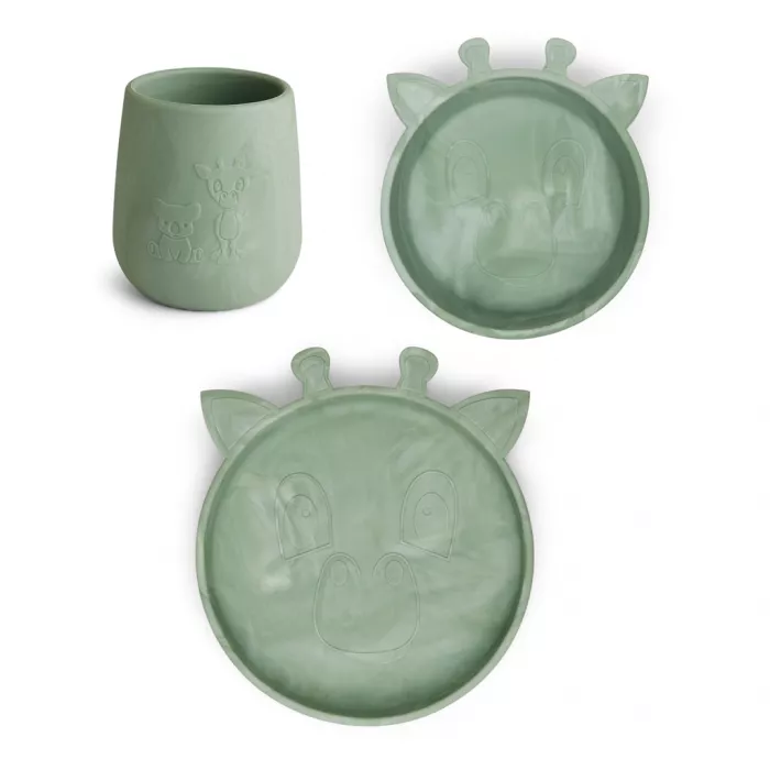 Set din silicon pentru masa copilului - Judi - Giraffe - Light Green Mix - Nuuroo