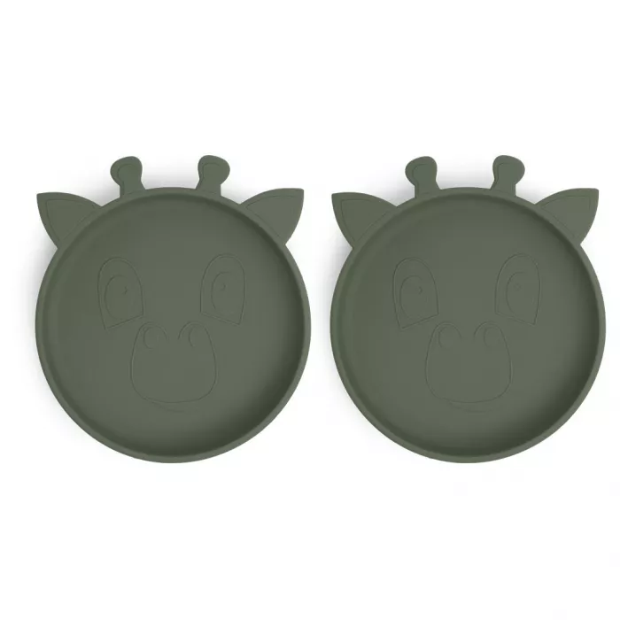 Set 2 farfurii din silicon Akila - Giraffe - Dusty Green - Nuuroo