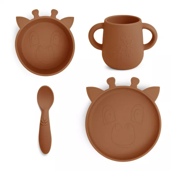 Set pentru masa copilului din silicon Likke - Giraffe - Caramel Cafe - Nuuroo