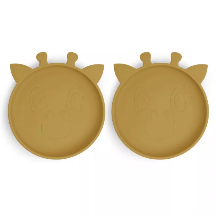 Set 2 farfurii din silicon Akila - Giraffe - Dusty Yellow - Nuuroo