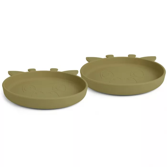 Set 2 farfurii din silicon Akila - Giraffe - Olive Green - Nuuroo