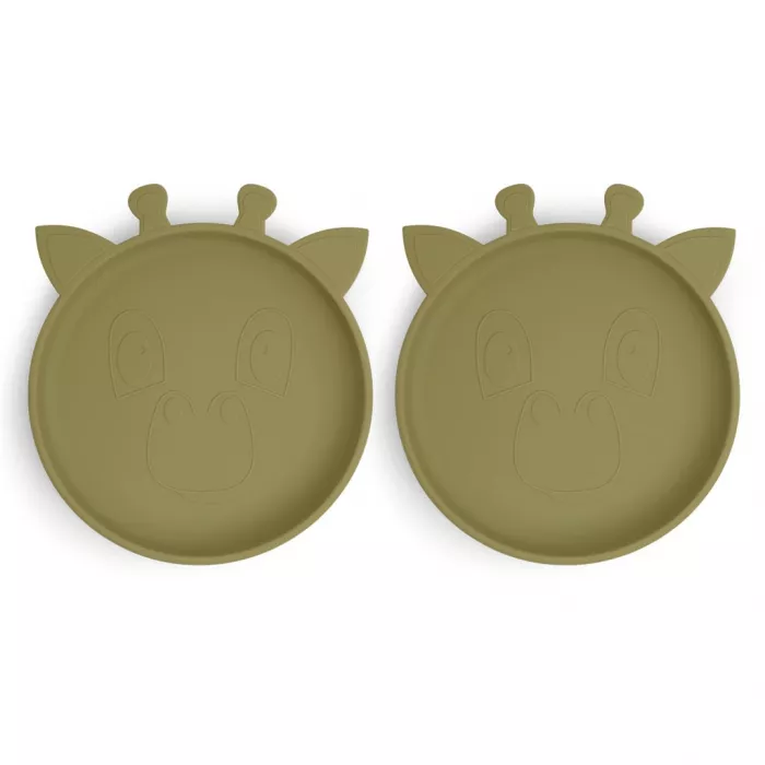 Set 2 farfurii din silicon Akila - Giraffe - Olive Green - Nuuroo