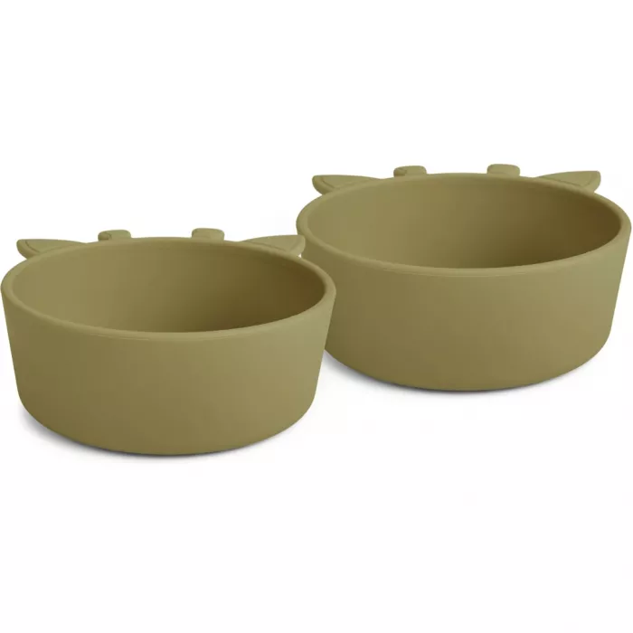 Set 2 farfurii adanci din silicon Alex - Giraffe - Olive Green - Nuuroo