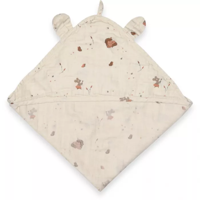 Prosop cu gluga din muselina de bumbac organic - Danila - Cream Unicorn - 100 x 100 cm - Nuuroo
