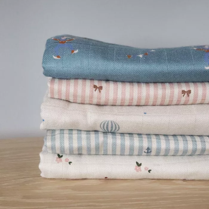Muselina din bambus Josefine - set 2 bucati - Stripe anchor - Nuuroo