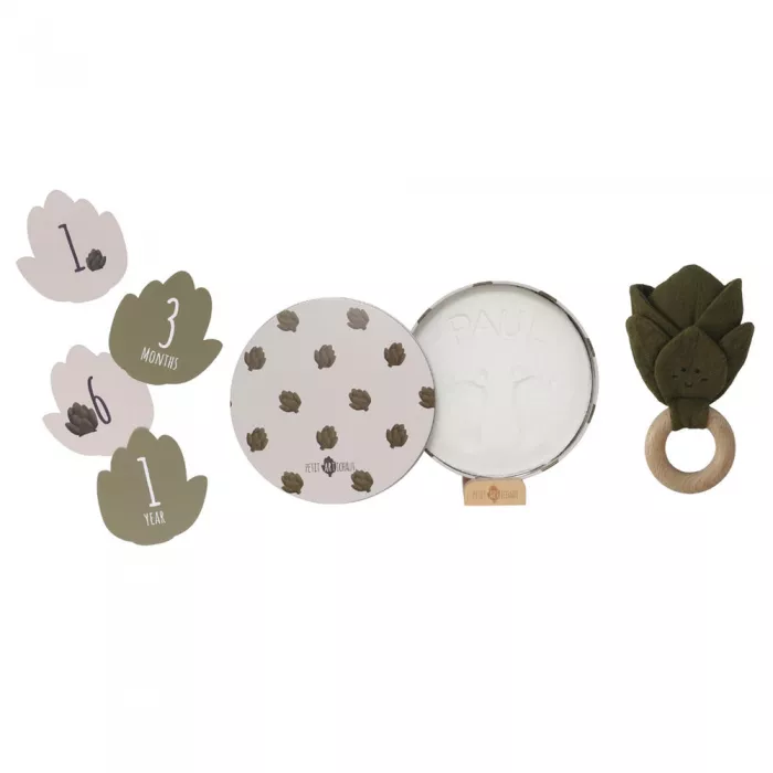 Set cadou cu kit amprentă și jucărie din bumbac organic pentru nou-născut - Petit Artichaut