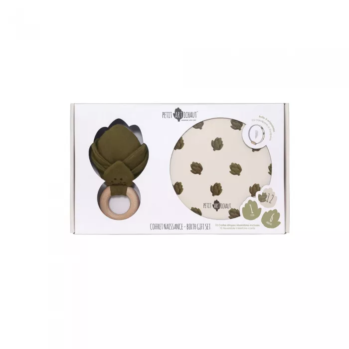 Set cadou cu kit amprentă și jucărie din bumbac organic pentru nou-născut - Petit Artichaut