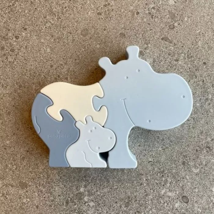 Puzzle din silicon Hippo - Alfie - Blue Mix - Petú Petú