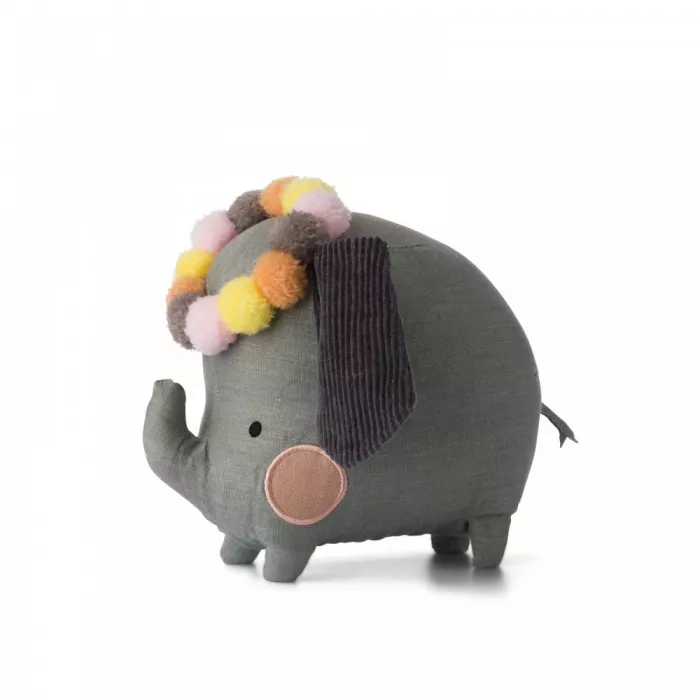 Jucarie textila in cutie cadou - Elefant cu coronita din pompoane - PICCA LOULOU Jucarie textila in cutie cadou - Elefant cu coronita din pompoane - PICCA LOULOU