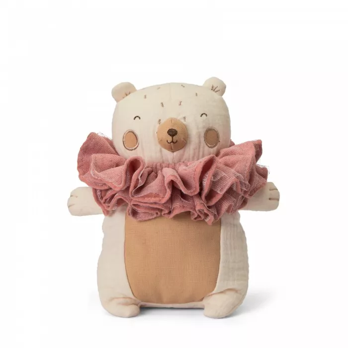 Jucarie textila in cutie cadou - Ursulet cu guler roz - PICCA LOULOU