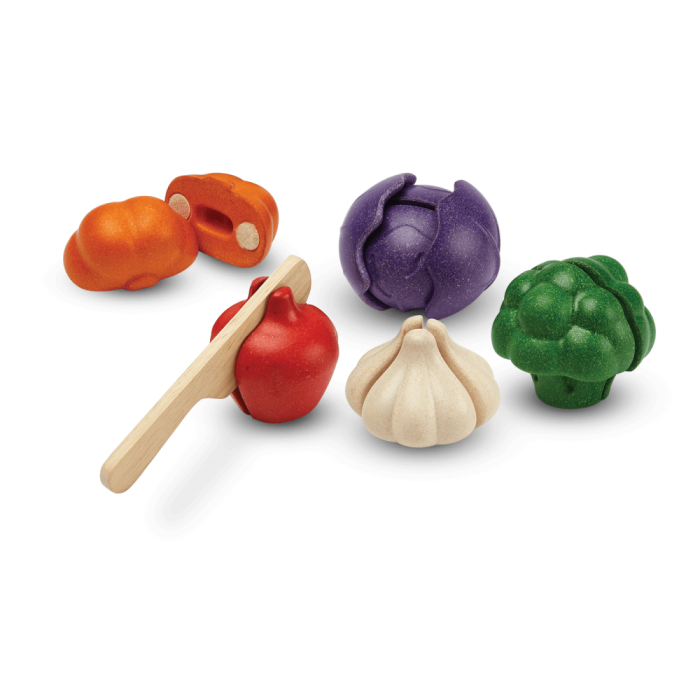 Set de 5 legume din lemn pentru feliat - Plan Toys Set de 5 legume din lemn pentru feliat - Plan Toys
