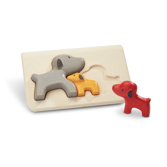 Puzzle din lemn cu familia de caini - Plan Toys Puzzle din lemn cu familia de caini - Plan Toys