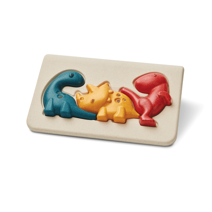 Puzzle din lemn cu familia de dinozauri - Plan Toys Puzzle din lemn cu familia de dinozauri - Plan Toys