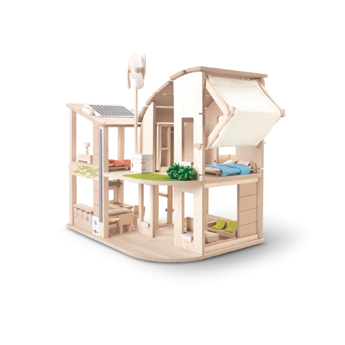Casuta de papusi din lemn ecologica - cu mobilier inclus - Plan Toys Casuta de papusi din lemn ecologica - cu mobilier inclus - Plan Toys