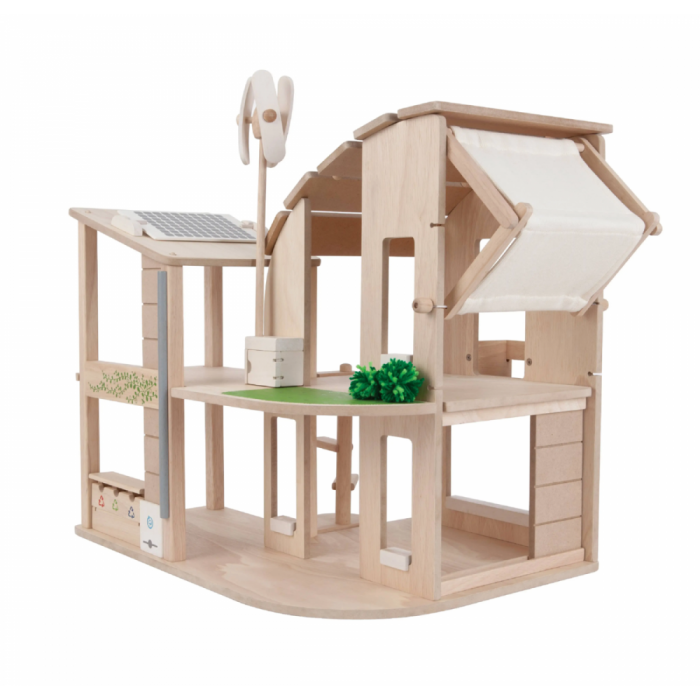 Casuta de papusi din lemn ecologica - cu mobilier inclus - Plan Toys Casuta de papusi din lemn ecologica - cu mobilier inclus - Plan Toys
