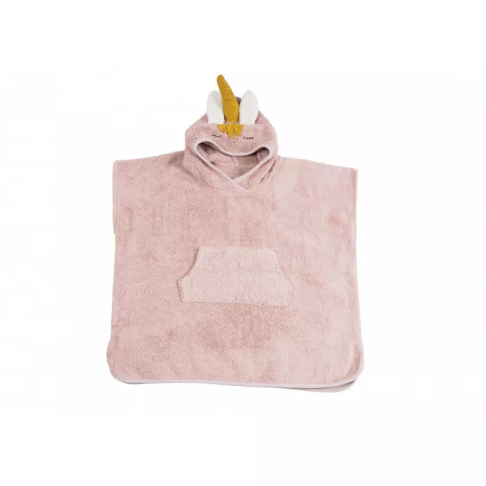 Poncho pentru baie din bumbac organic - unicorn roz - KIKADU TRULY ORGANIC