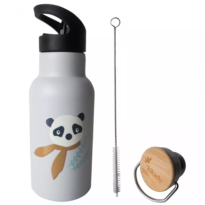 Sticla termos din otel inoxidabil - 350 ml - Panda Silver Grey - Kikadu Truly organic