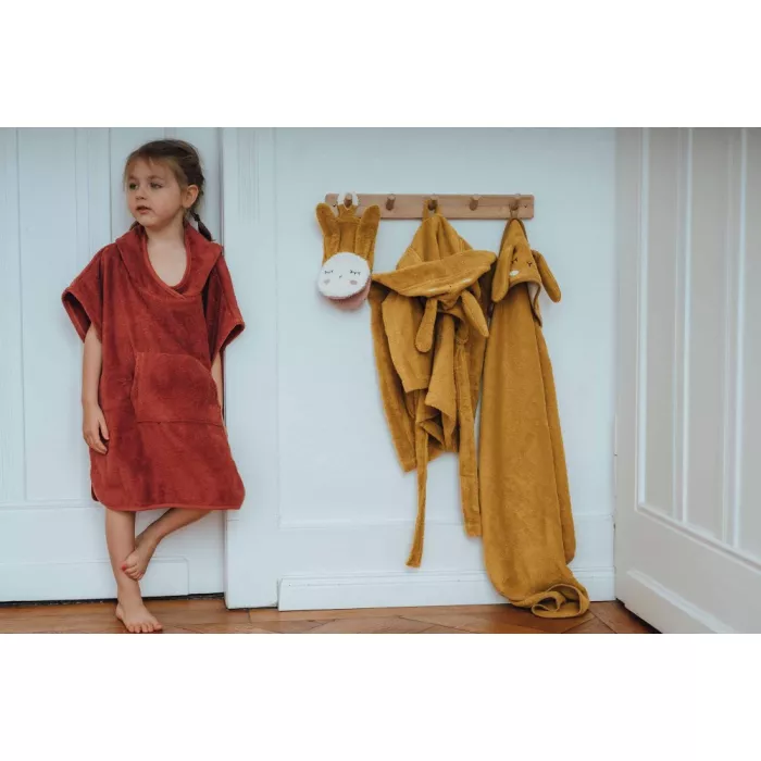 Poncho pentru baie din bumbac organic - iepuras rust - KIKADU TRULY ORGANIC